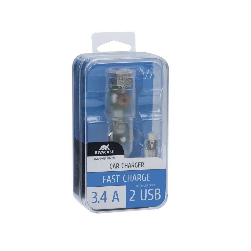 RivaCase RivaPower VA4223 TD1 car charger (2xUSB/3,4A), with Micro USB cable Transparent