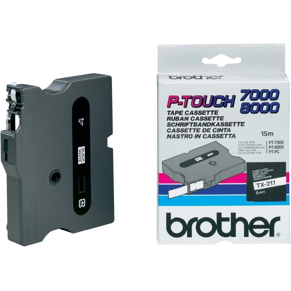 Brother TX-211 Laminált P-touch szalag (6mm) Black on White - 15m
