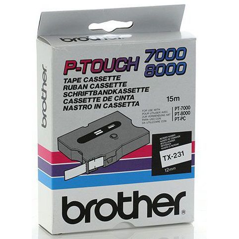 Brother TX-231 Laminált P-touch szalag (12mm) Black on White - 15m