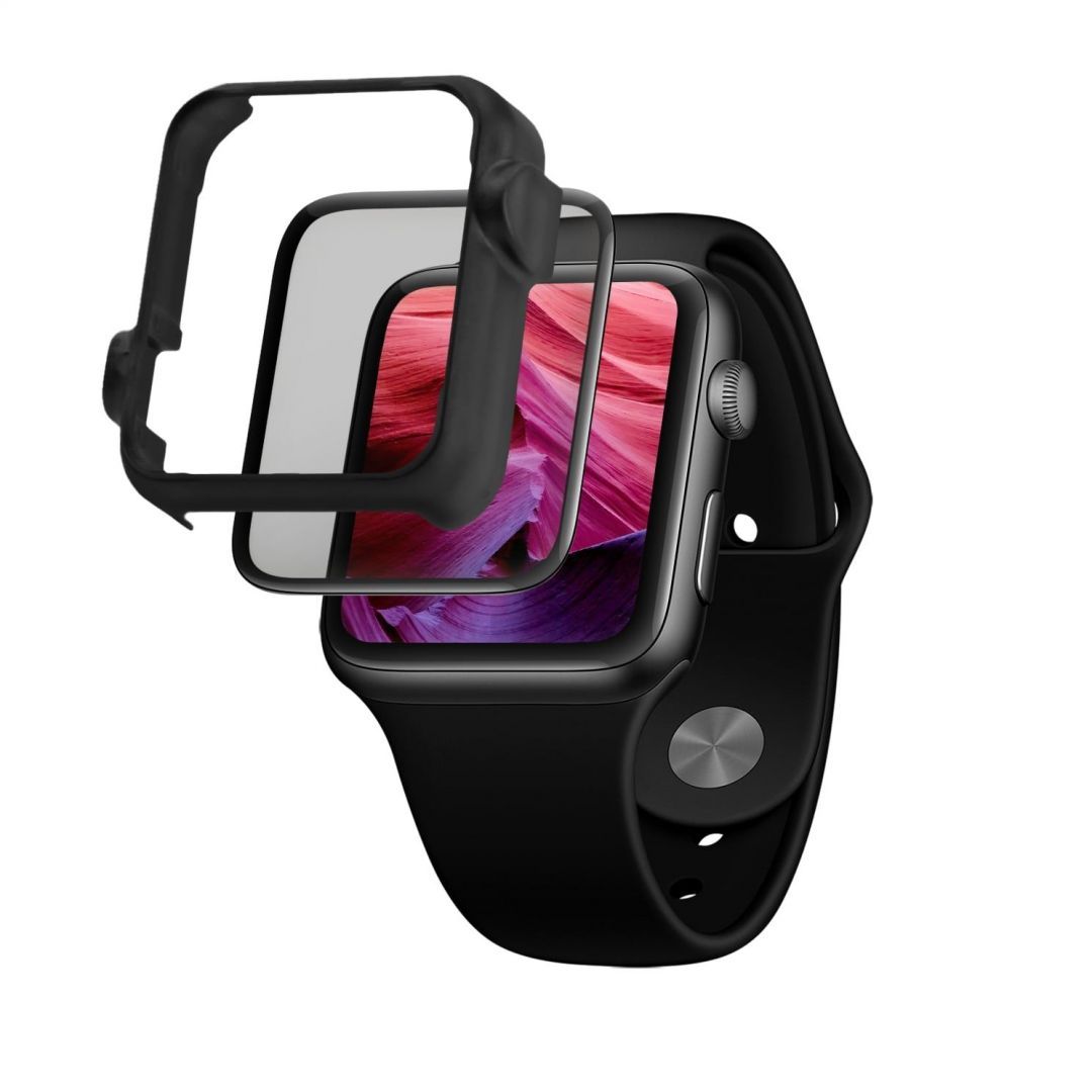 FIXED teljes kijelzős üvegfólia applikátorral Apple Watch 44mm órához, fekete