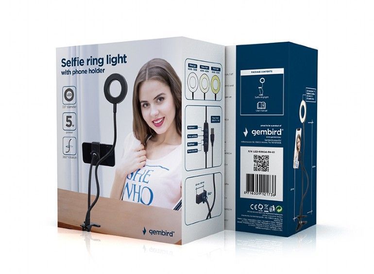 Gembird LED-RING4-PH-01 Selfie Ring Light With Phone Holder