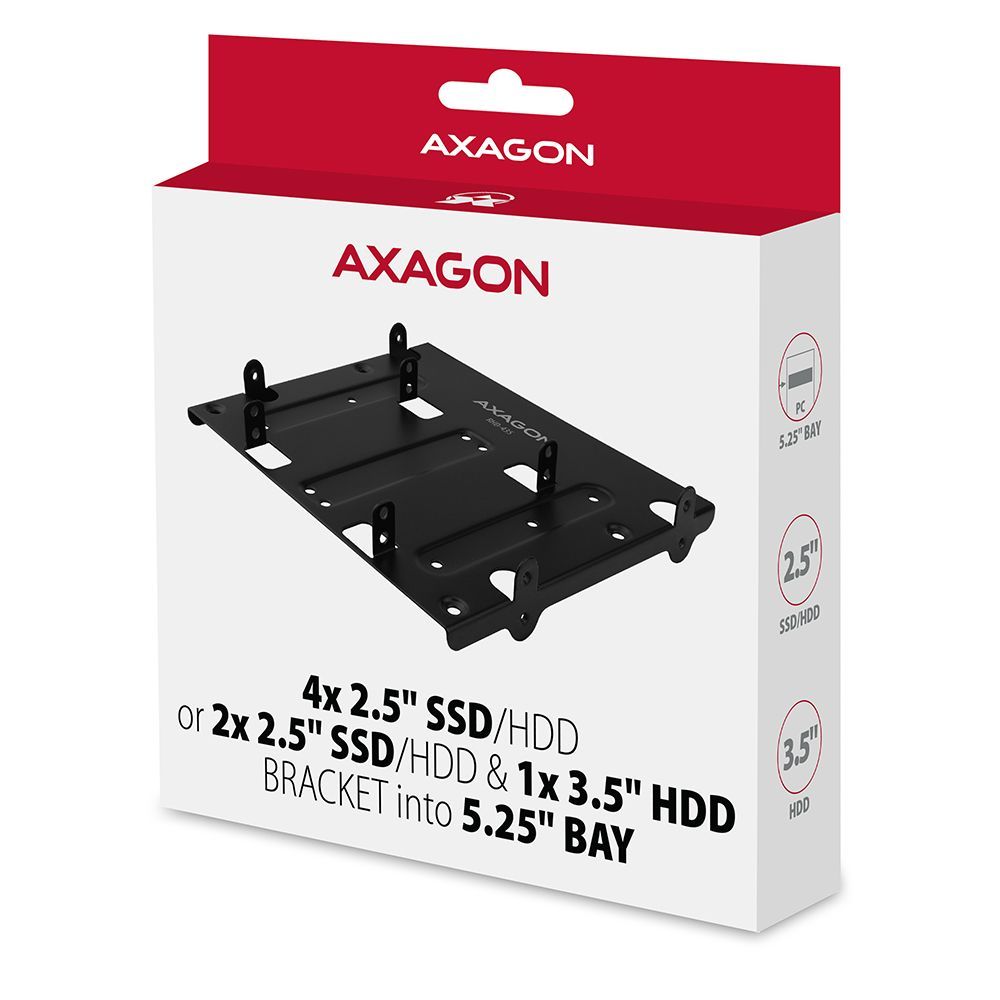 AXAGON RHD-435 4x2.5" SSD/HDD or 2x2.5" SSD/HDD &1x3.5"HDD Bracket into 5.25" bay Black