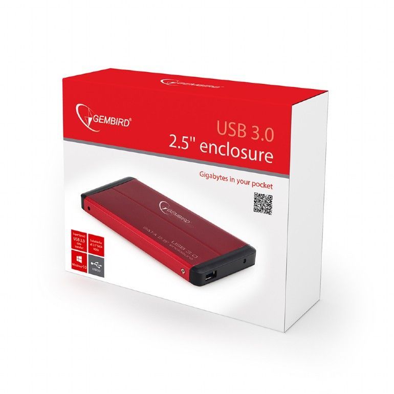 Gembird 2,5" EE2-U3S-2-R USB3.0 Enclosure Red