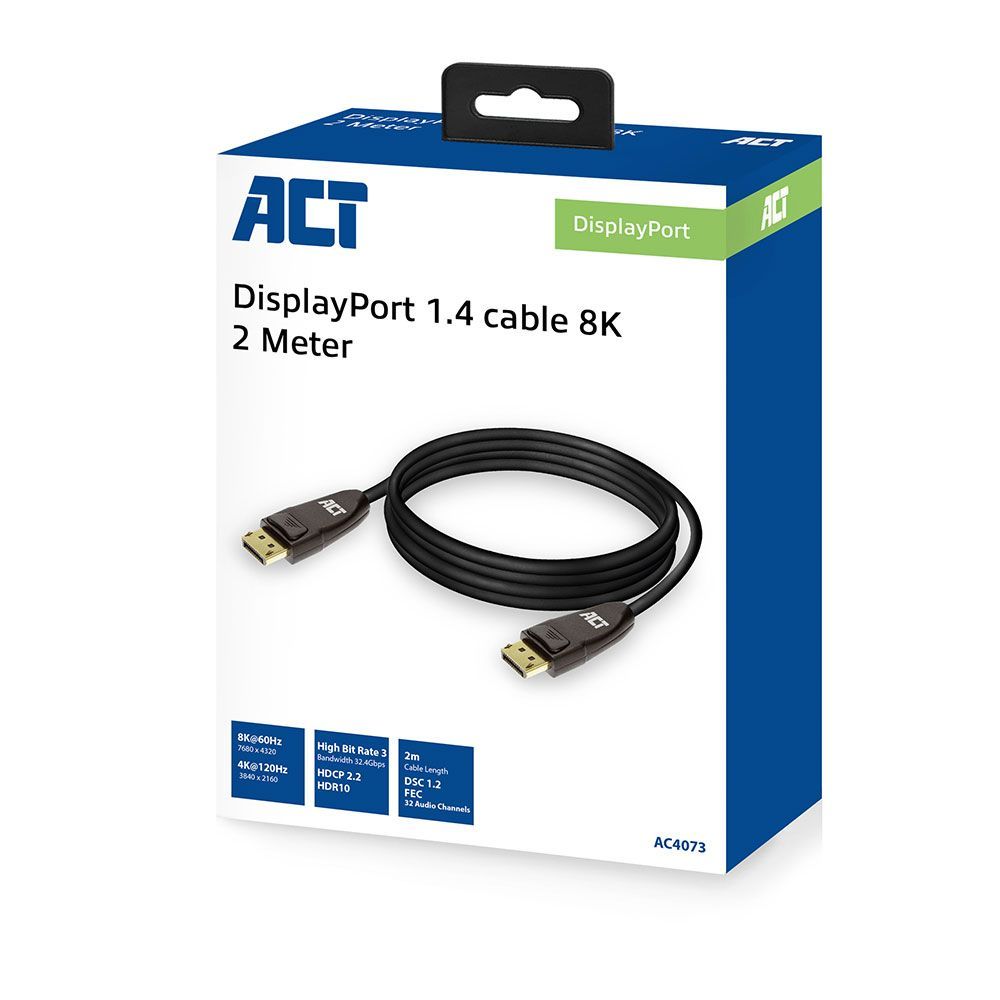 ACT AC4073 DisplayPort 1.4 cable 8K 2m Black