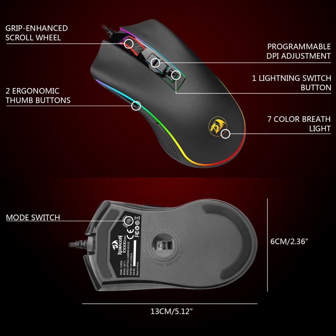 Redragon Cobra FPS Flawless RGB Wired gaming mouse Black