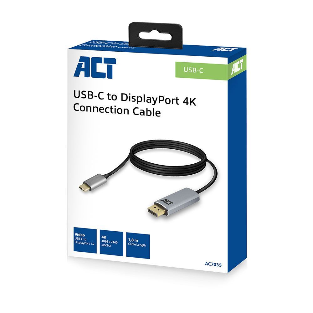 ACT AC7035 USB-C to Displayport 4K Connection Cable 1,8m Black