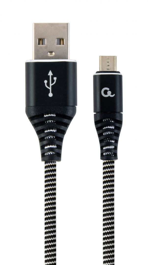 Gembird CC-USB2B-AMmBM-1M-BW Premium cotton braided Micro-USB charging and data cable 1m Black/White
