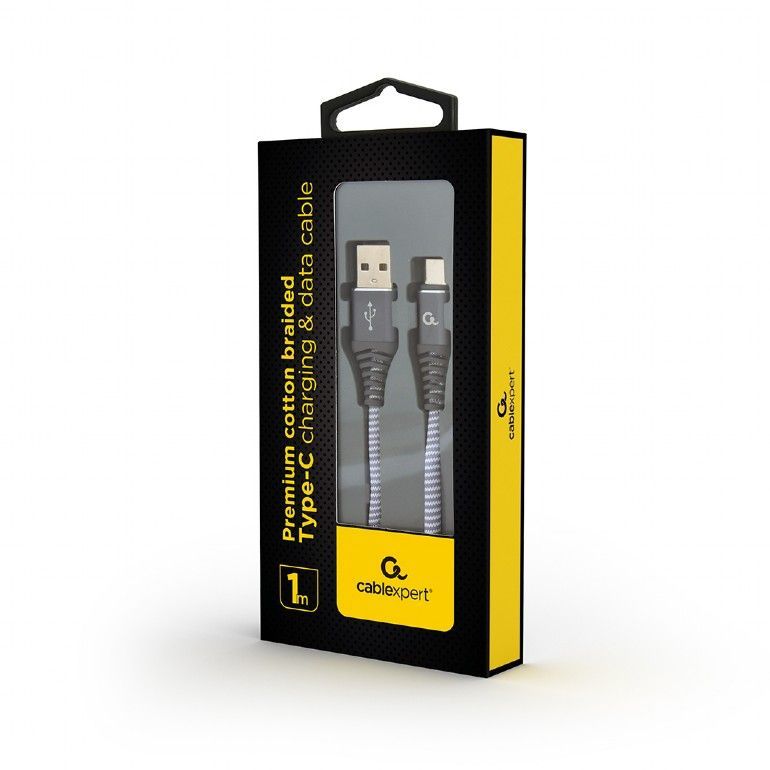 Gembird CC-USB2B-AMCM-1M-BW2 Premium cotton braided Type-C USB charging and data cable 1m Silver/White
