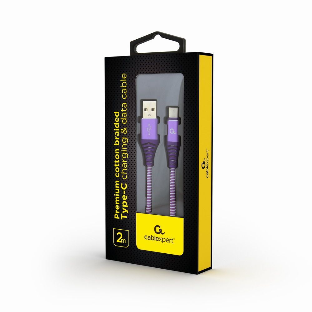 Gembird CC-USB2B-AMCM-2M-PW Premium cotton braided Type-C USB charging and data cable 2m Purple/White