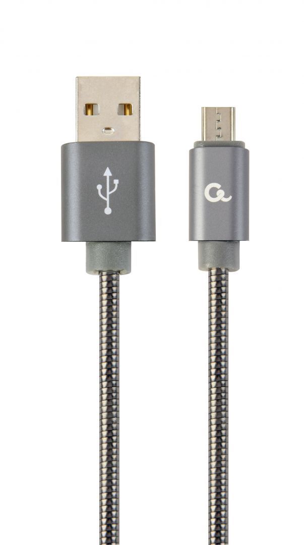 Gembird CC-USB2S-AMmBM-1M-BG microUSB Premium spiral metal charging and data cable 1m Metallic Grey