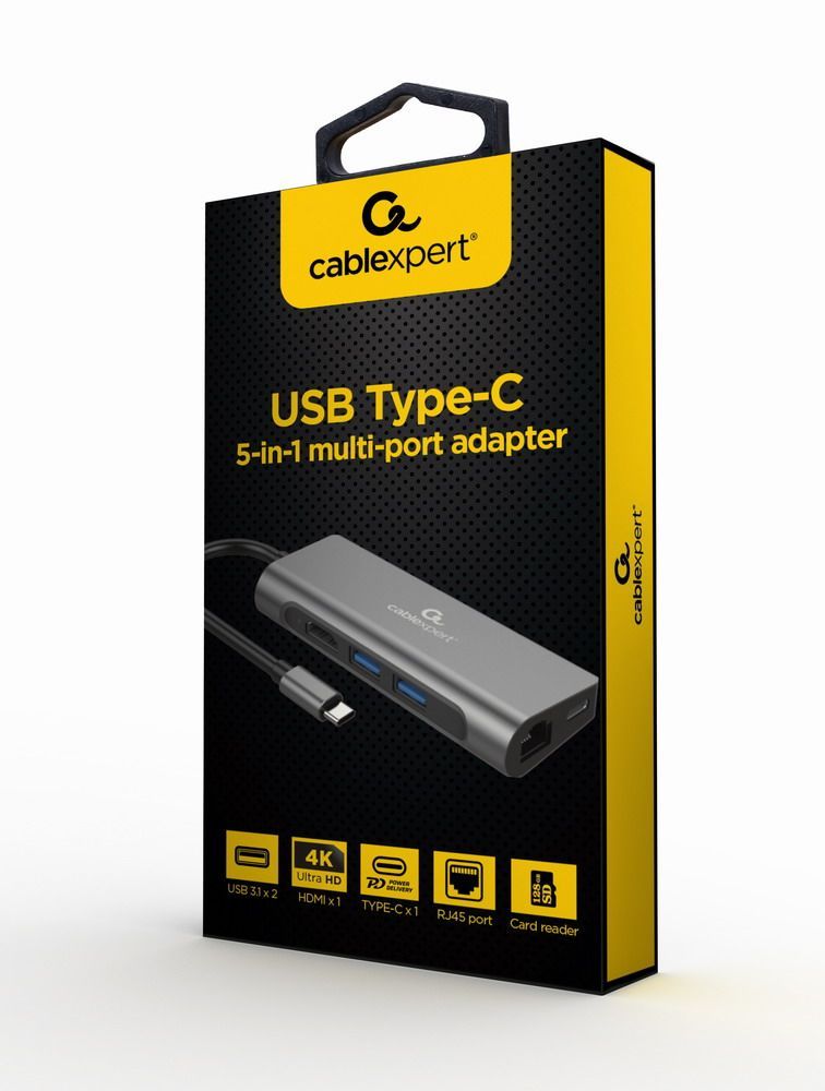 Gembird A-CM-COMBO5-01 USB Type-C 5-in-1 Multi-Port Adapter Space Grey