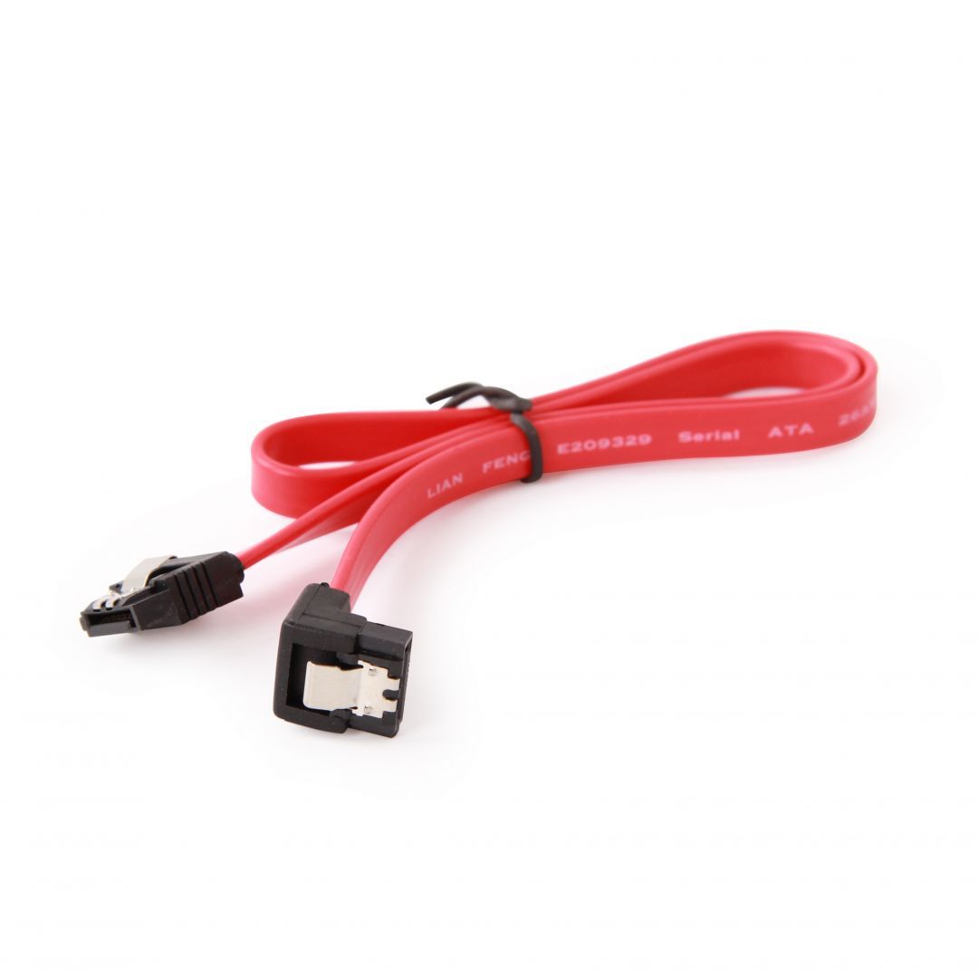 Gembird SATA3 30cm data cable with 90 degree bent connector metal clips Red