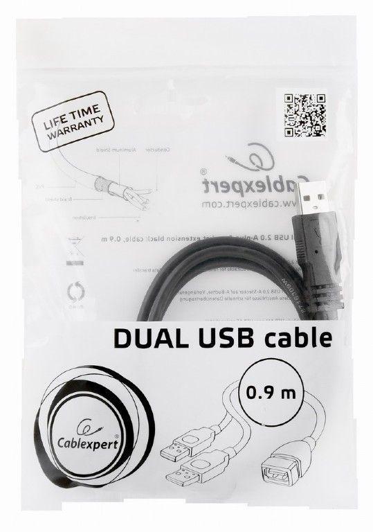 Gembird CCP-USB22-AMAF-3 Dual USB 2.0 A-plug A-socket extension cable 0,9 m Black