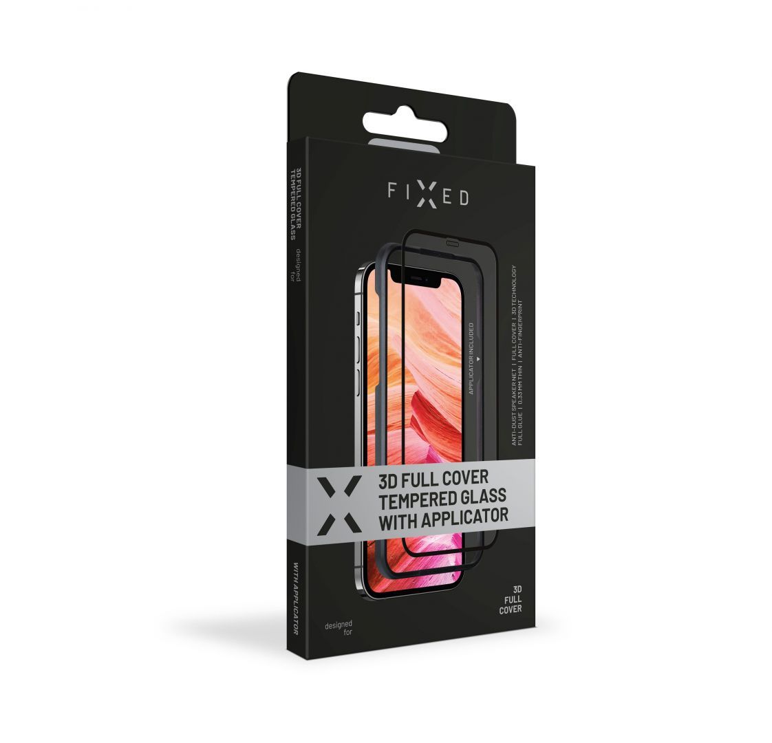 FIXED teljes kijelzős üvegfólia applikátorral Apple iPhone 7/8/SE (2020) telefonokhoz, fekete