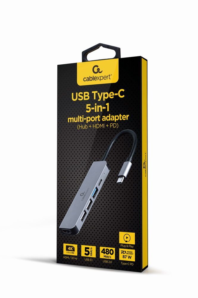 Gembird A-CM-COMBO5-03 USB Type-C 5-in-1 Multi-Port Adapter Space Grey
