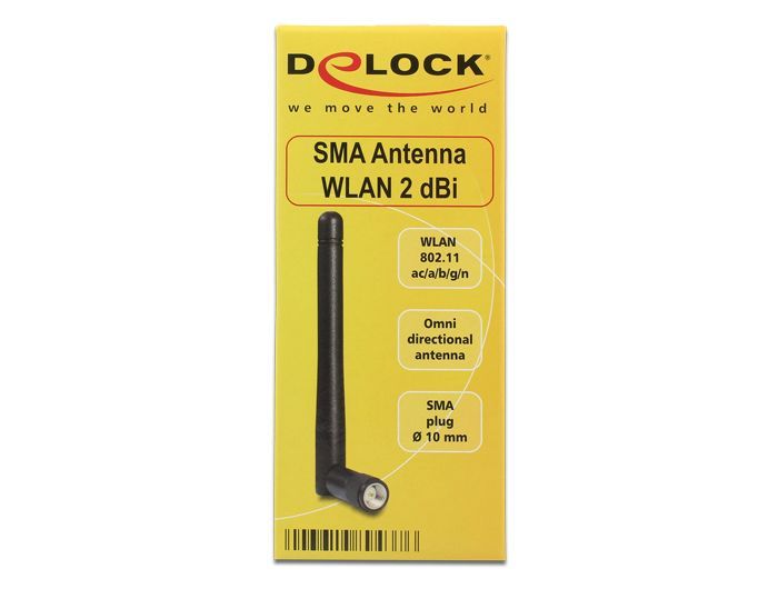 DeLock WLAN 802.11 ac/a/b/g/n Antenna SMA plug 2 dBi omnidirectional with tilt joint Black