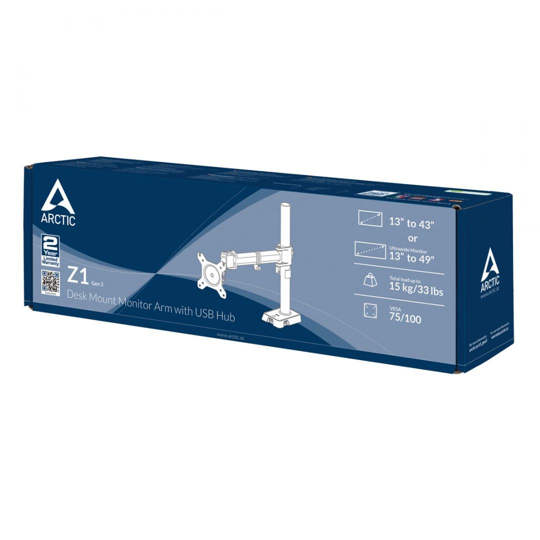 Arctic Z1 Gen 3 Desk Mount Monitor Arm with USB Hub Black
