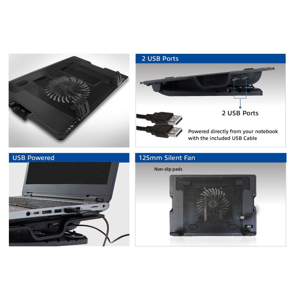 ACT AC8110 17" Laptop Cooling Stand with 2-Port Hub Black