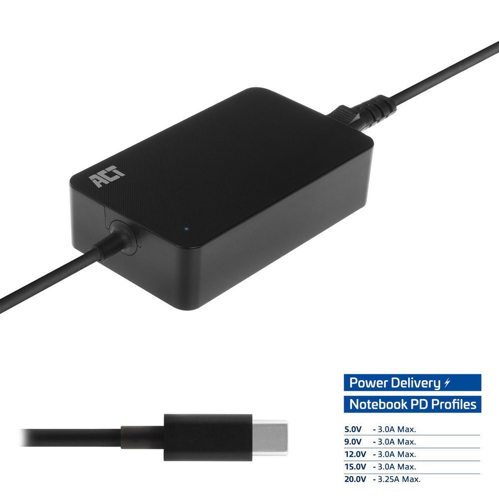 ACT AC2005 USB-C laptop charger with Power Delivery profiles 65W