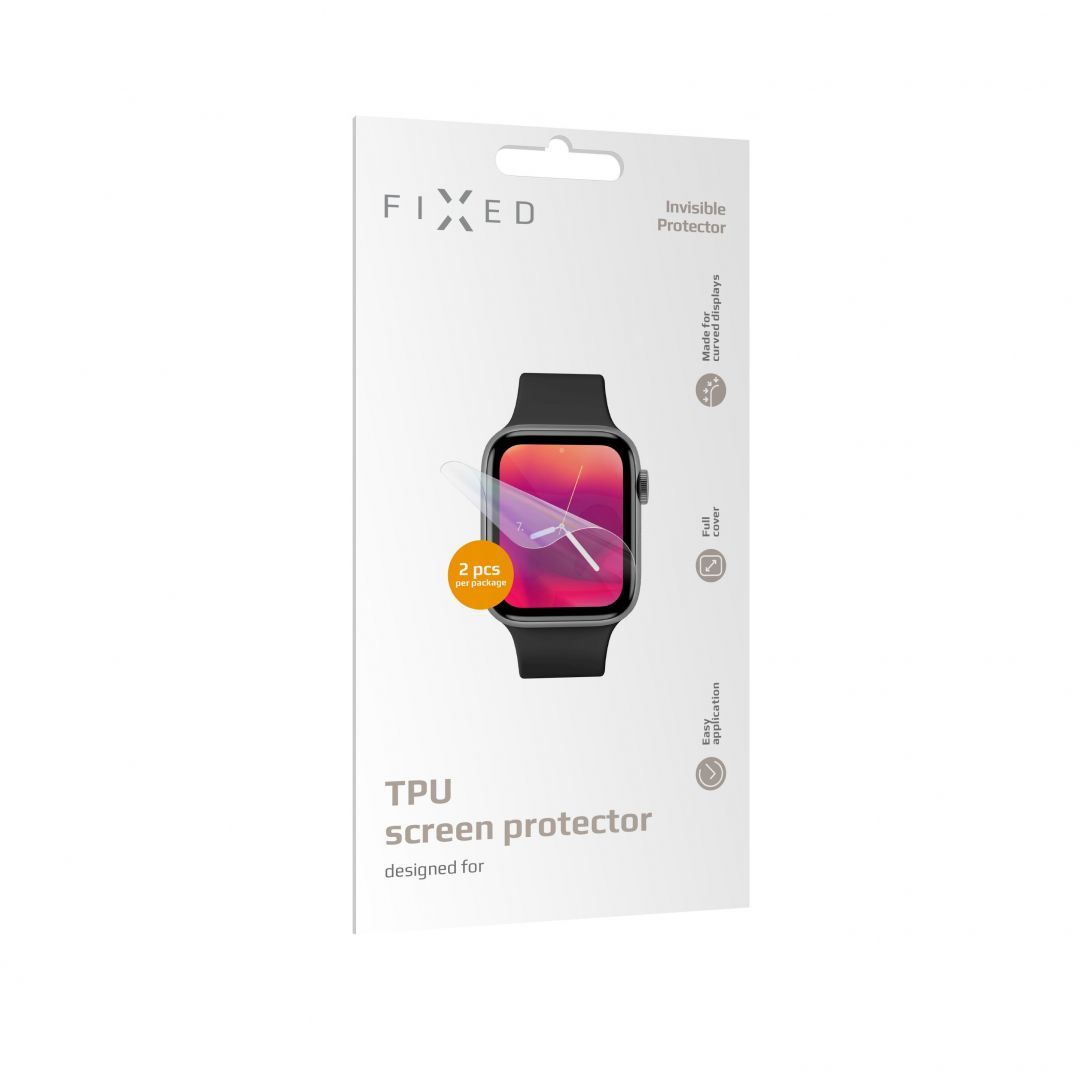 FIXED TPU képernyővédő fólia Apple Watch 38/40mm órához applikátorral, 2db/csomag, átlátszó