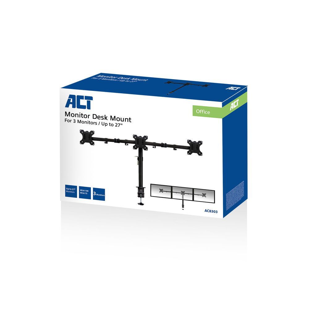 ACT AC8303 Tripple monitor arm 27" Black