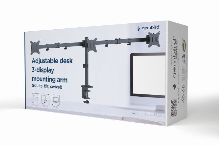 Gembird MA-D3-01 Adjustable Desk 3-Display Mounting Arm 17”-27” Black