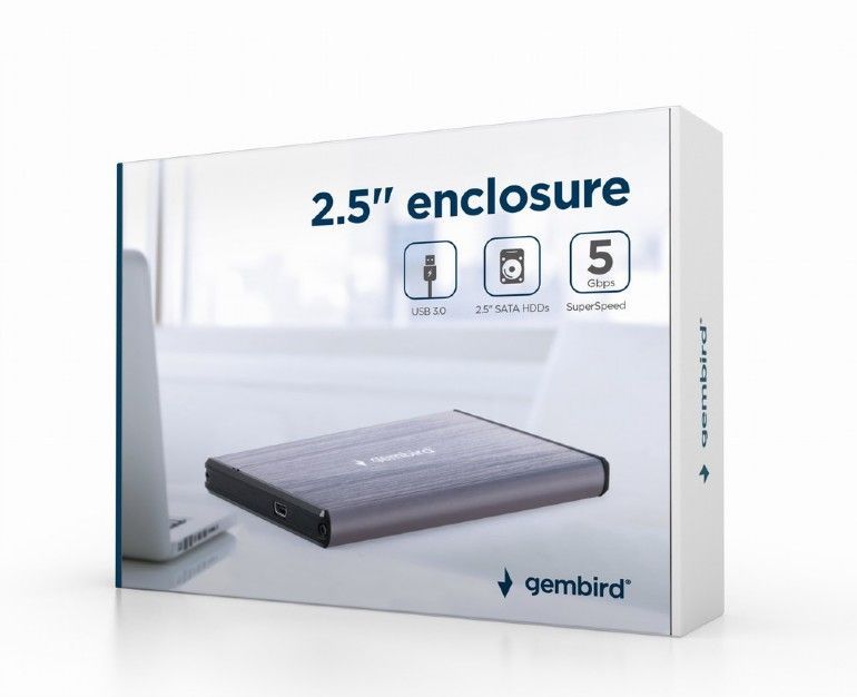 Gembird EE2-U3S-3-LG USB3.0 2,5" Enclosure Aluminium Light Grey