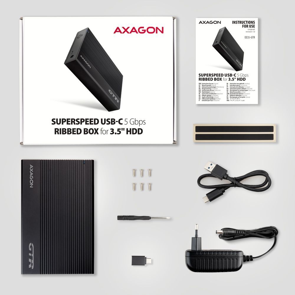 AXAGON EE35-GTR USB-C 3.2 Gen 1 - SATA 6G 3.5" External RIBBED box Black