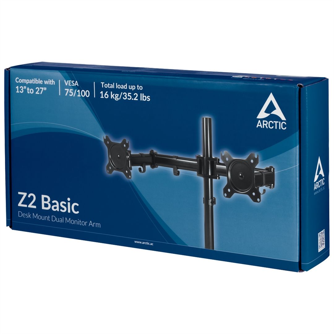 Arctic Z2 Basic Desk Mount Dual Monitor Arm Black