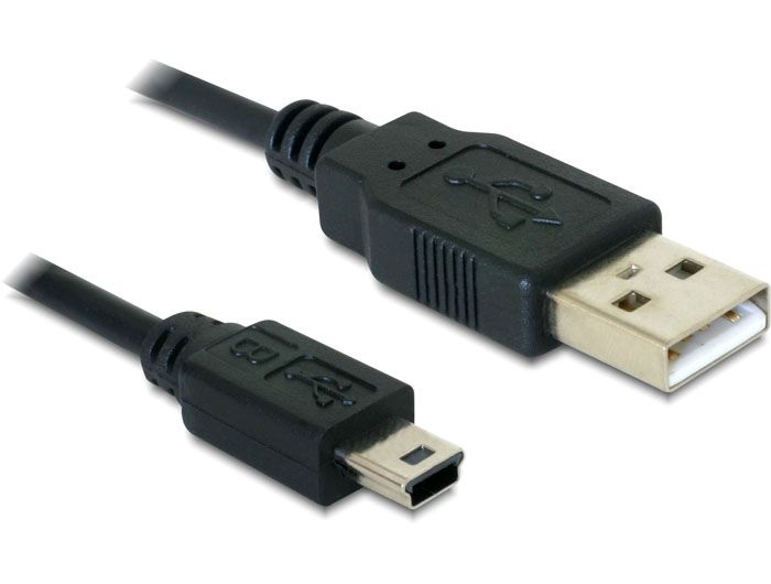 DeLock USB2.0-A > USB mini-B 5 pin male/male cable 1m Black