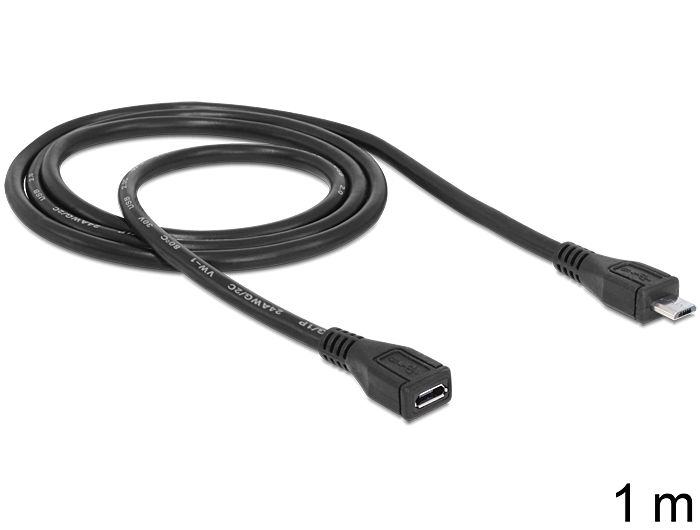 DeLock Extension cable USB 2.0 type Micro-B male > USB 2.0 type Micro-B female 1m Black