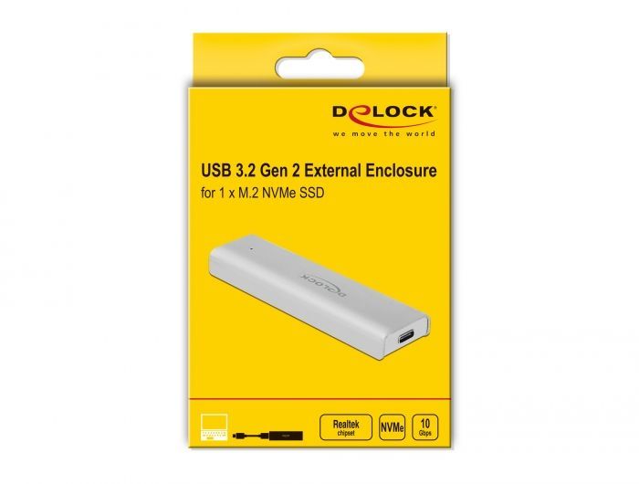 DeLock External Enclosure for M.2 NVMe PCIe SSD with SuperSpeed USB 10 Gbps (USB 3.2 Gen 2) USB Type-C female