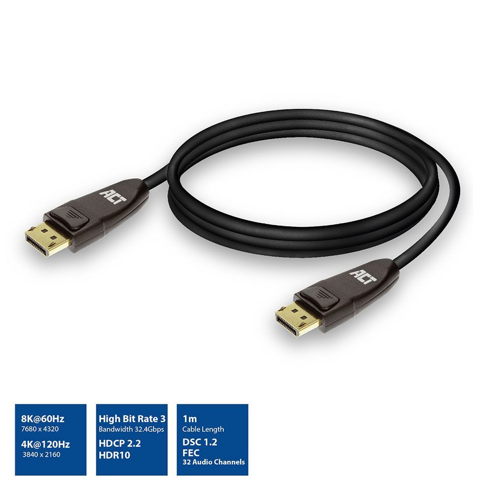 ACT AC4071 DisplayPort 1.4 cable 8K 1m Black