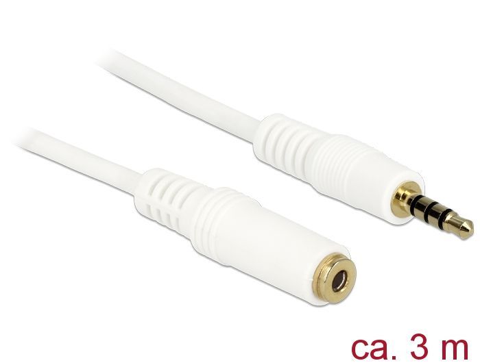 DeLock Audio Stereo Jack 3.5 mm male / female IPhone 4pin 3m Extension Cable 3m White