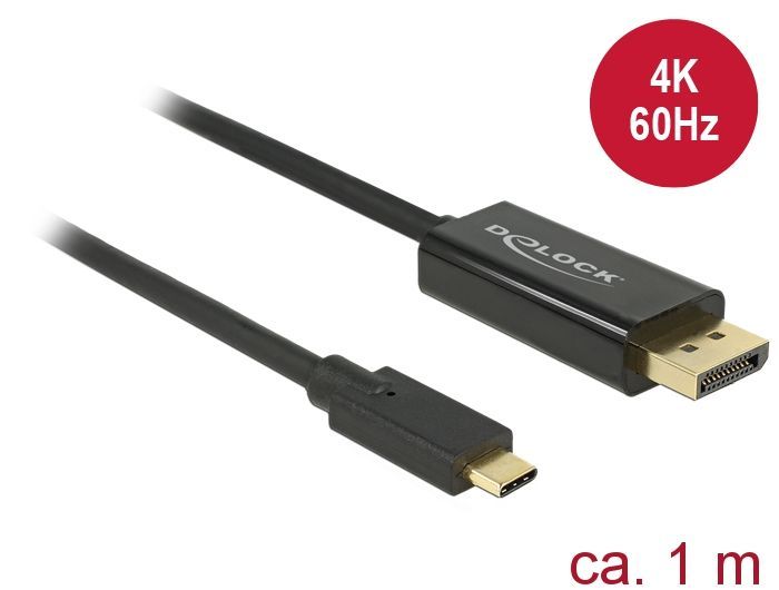 DeLock USB Type-C male > Displayport male (DP Alt Mode) 4K 60 Hz Cable 1m Black