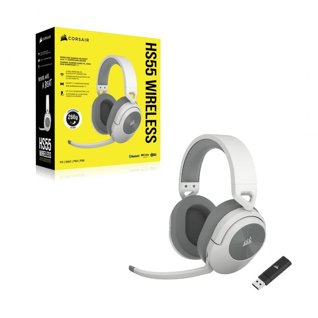 Corsair HS55 7.1 Wireless Bluetooth Gaming Headset White