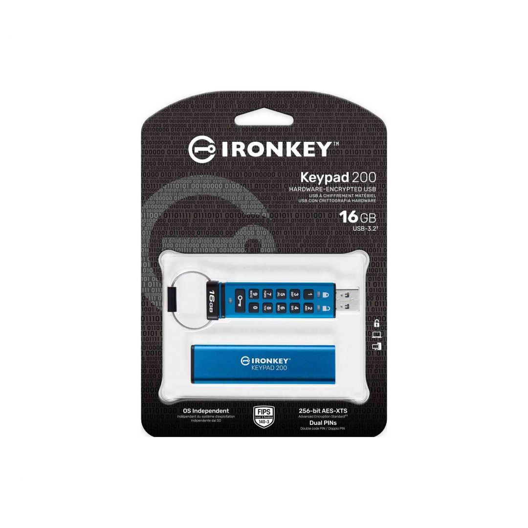 Kingston 16GB IronKey Keypad 200 USB3.2 Blue