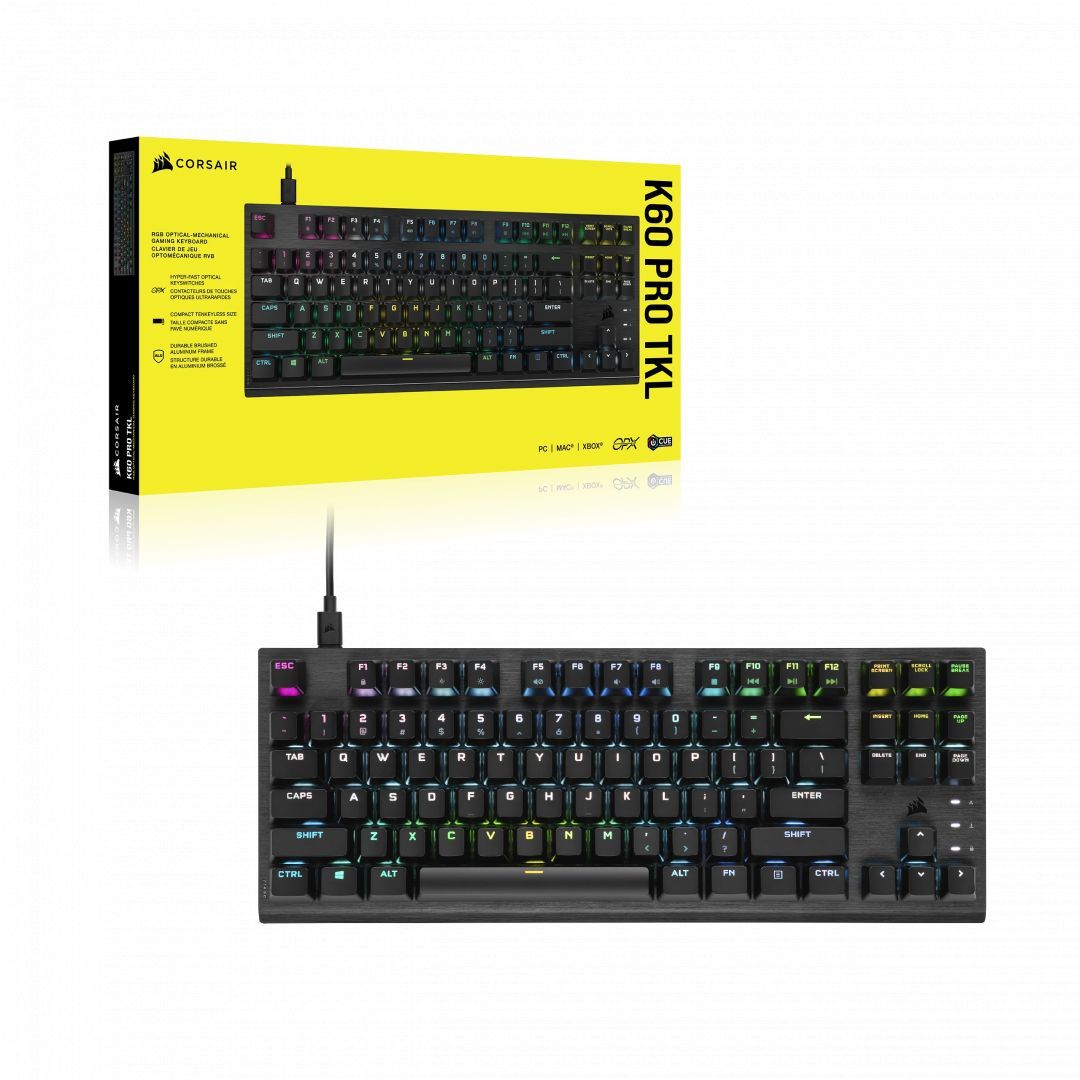 Corsair K60 Pro TKL RGB Tenkeyless Optical-Mechanical Gaming Keyboard Black US