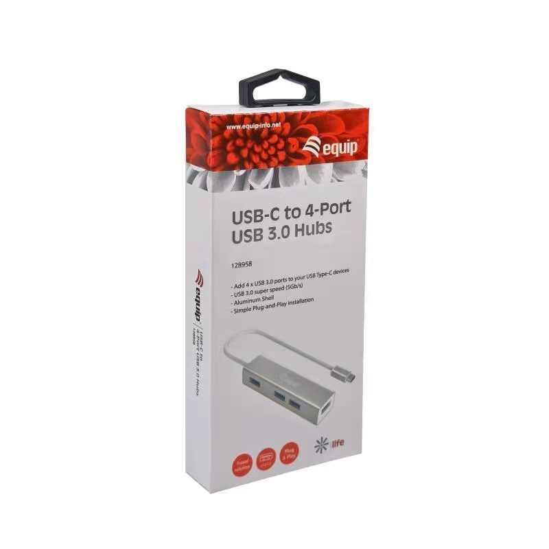 EQuip USB-C to 4-port USB 3.2 Gen 1 Hubs Silver