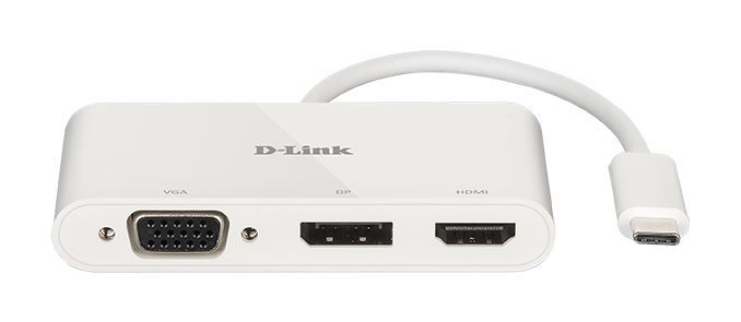 D-Link 3‑in‑1 USB‑C to HDMI/VGA/DisplayPort Adapter White