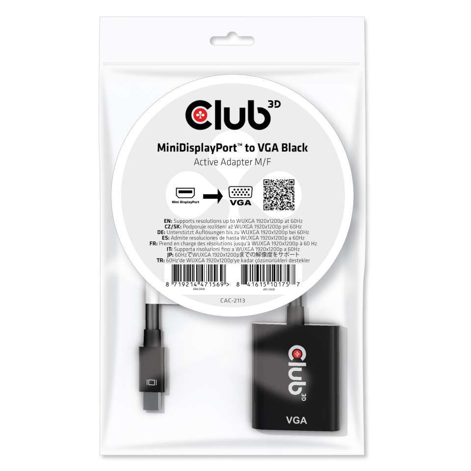 Club3D MiniDisplayPort to VGA Active Adapter M/F Black