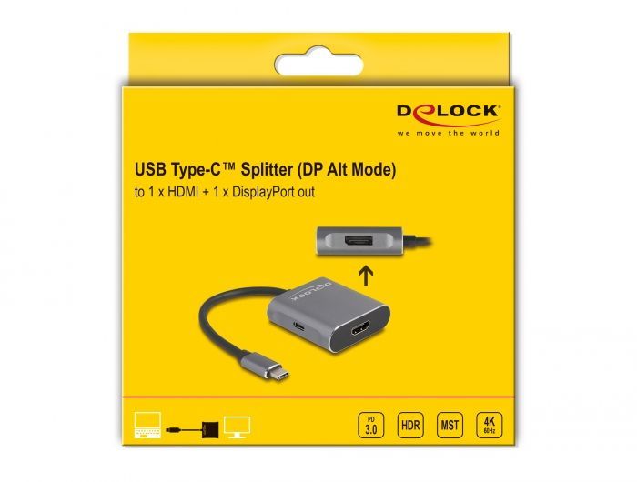 DeLock USB Type-C Splitter (DP Alt Mode) to 1xHDMI + 1xDisplayPort MST with USB Type-C PD