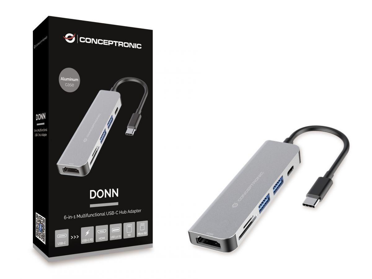 Conceptronic DONN02G 6in1 USB3.2 Gen 1 Docking Station Grey