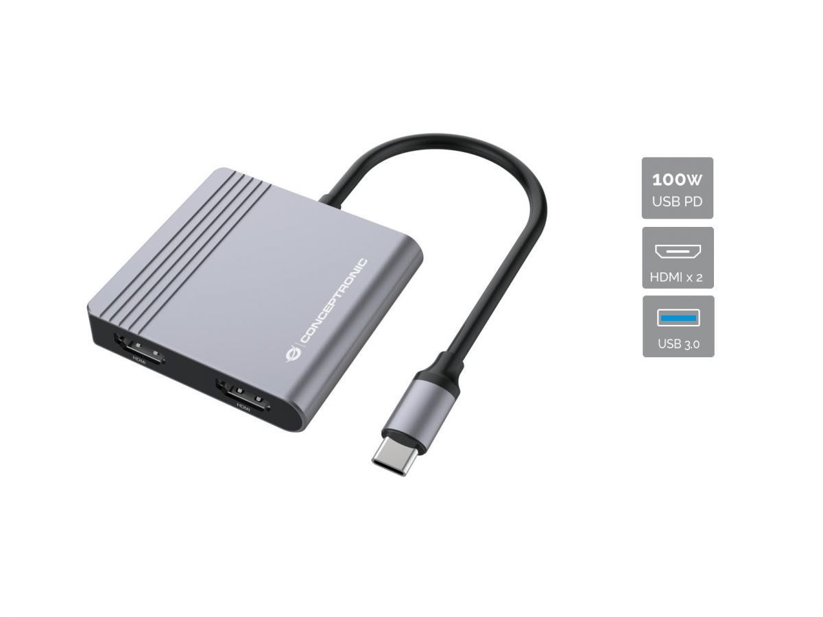 Conceptronic DONN13G 4in1 USB3.2 Gen 1 Docking Station Grey