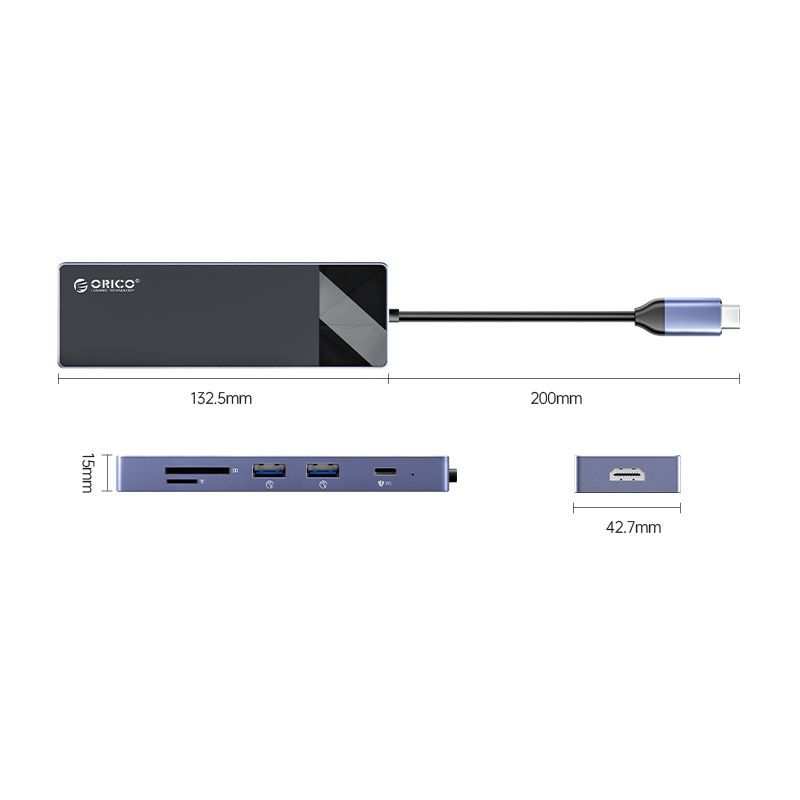 Orico DM-9P-BK-BP 9in1 USB3.0 Type-C Multifunctional Docking Station Gray