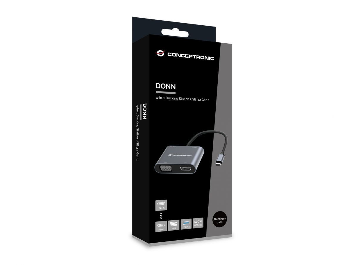 Conceptronic DONN16G 4in1 USB3.2 Gen 1 Docking Station Grey