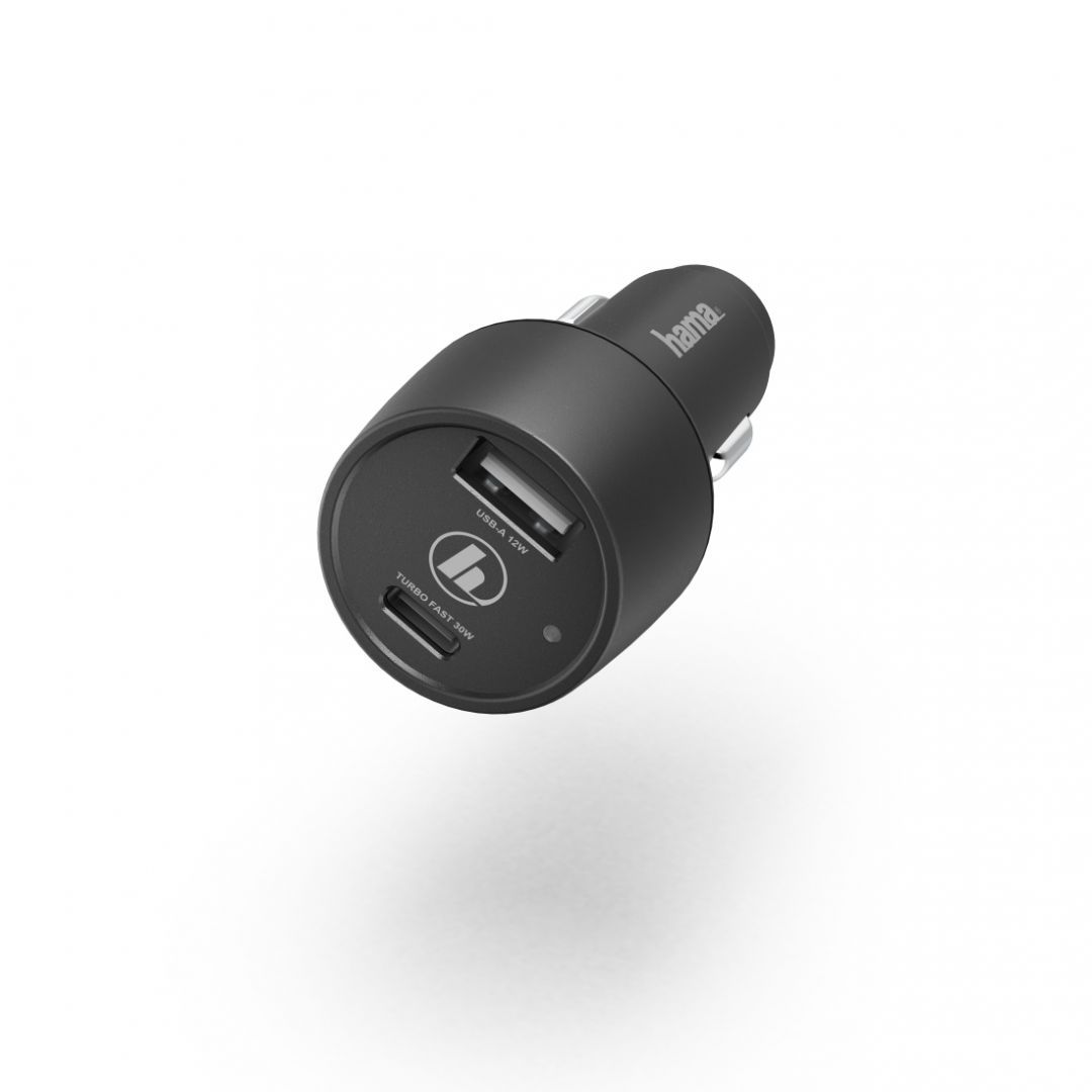 Hama USB-C Power Delivery Qualcomm + USB-A 30W Car Charger Black