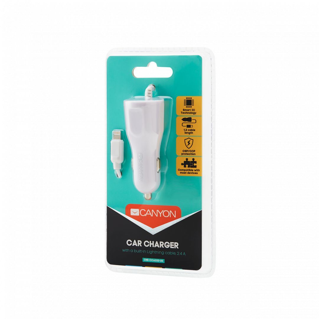 Canyon CNE-CCA033W Car Charger with built-in Lightning cable White