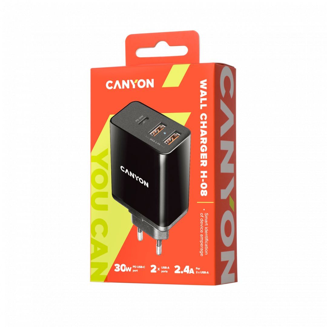 Canyon CNE-CHA08B Powerful Technology Multi-USB Wall Charger Black