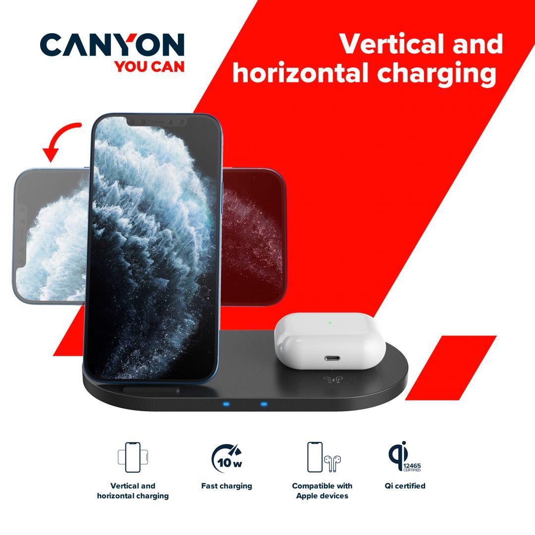 Canyon WS-202 2-in-1 Wireless charging station Black